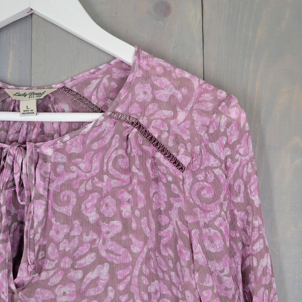 Lucky Brand Peasant Top Women Large Purple Good Ombre Floral Long Sleeve Blouse - Picture 4 of 8
